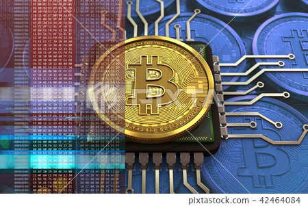 3d illustration of bitcoin with CPU 3d illustration of bitcoin with CPU 42464084