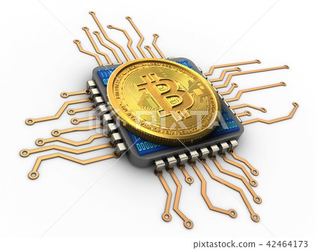 3d illustration of bitcoin with cpu 42464173