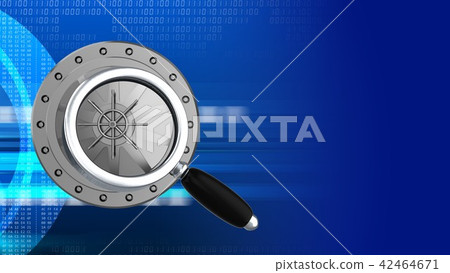 3d abstract with vault door and magnify glass 3d abstract with vault door and magnify glass 42464671