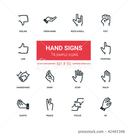 Hand signs - flat design style icons set-插圖素材 [42465306] - PIXTA圖庫