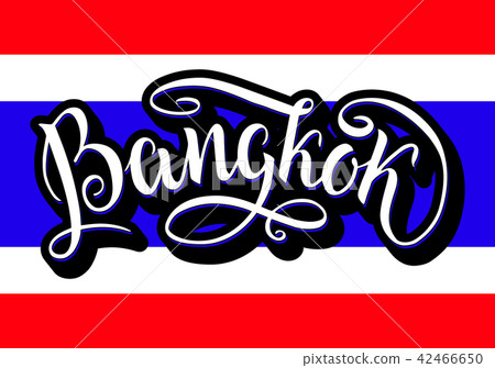 Bangkok lettering icon, Thailand. City logo isolated on thai natinal flag. Vintage badge calligraphy Bangkok lettering icon, Thailand. City logo isolated on thai natinal flag. Vintage badge calligraphy 42466650