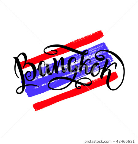 Bangkok lettering icon, Thailand. City logo isolated on raw thai natinal flag. Vintage badge 42466651