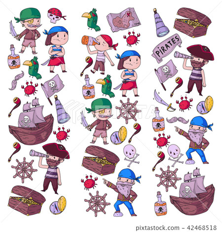 Pirate party for little children. Kindergarten background. Sea and ocean adventures. Ship and 42468518