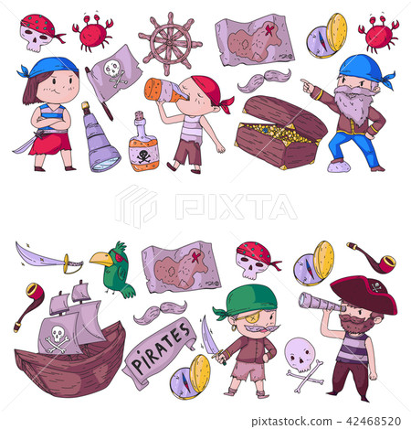 Pirate party for little children. Kindergarten background. Sea and ocean adventures. Ship and 42468520