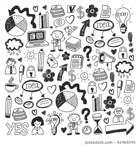 Business doodles. Social media icons. Vector background pattern. Internet, people, idea, teamwork. 42469345