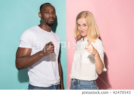 Man and woman posing at studio during quarrel 42470543