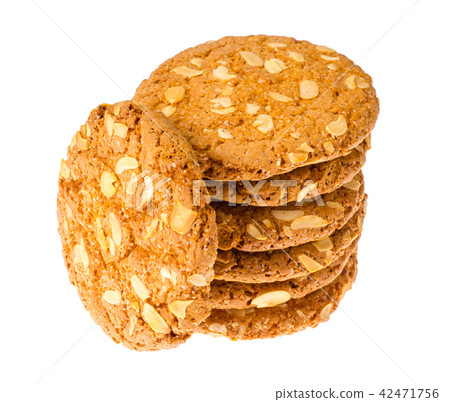 Cookies with oat flakes, nuts, isolated on white. Studio Photo  42471756