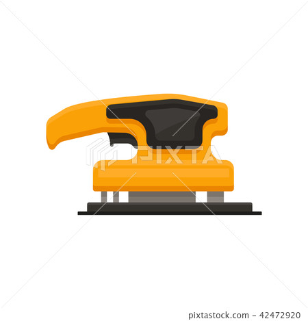 Flat vector icon of electric sandpaper. Orange sanding machine. Power tool for smoothing surface 42472920