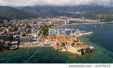 Aerial beautiful panoramic view at old town in Budva. Aerial beautiful panoramic view at old town in Budva. 42474019