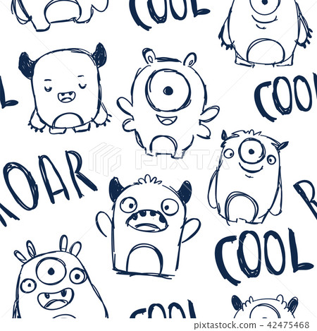 Cute monsters and lettering seamless pattern 42475468