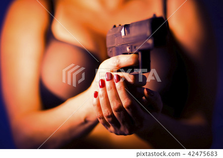 Sexy busty lady killer gun 42475683