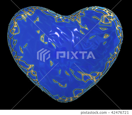 heart made in golden shining metallic 3D with blue paint isolated on black background. heart made in golden shining metallic 3D with blue paint isolated on black background. 42476721