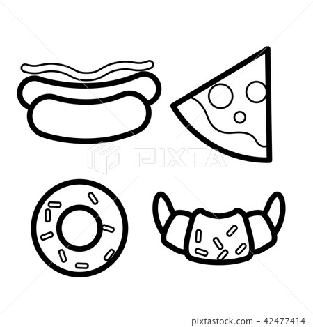 Fast food hotdog, pizza , croissant and doughnut Fast food hotdog, pizza , croissant and doughnut 42477414