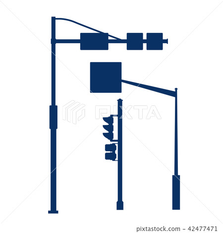 Silhouette of traffic lights on pole - signal post 42477471