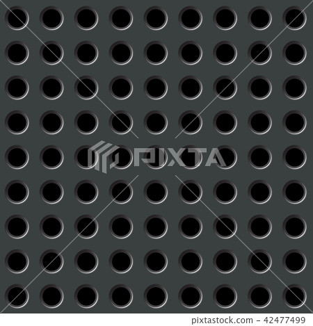 Perforated black metal background with round holes Perforated black metal background with round holes 42477499