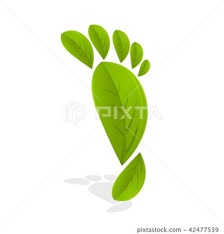 Green footprint made by leaves on white background 42477539