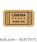 Retro cinema cardboard ticket on white background 42477573