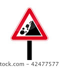 Rockfall triangular red traffic sign - rockslide  42477577