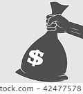 Big sack of money with dollar sign in hand icon 42477578