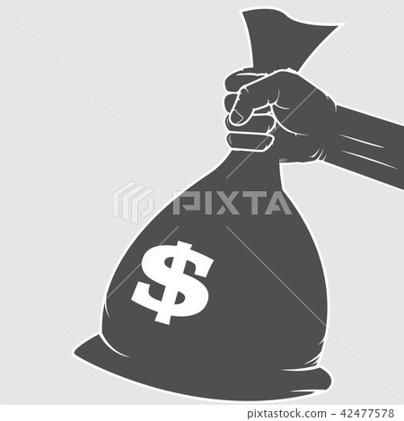 Big sack of money with dollar sign in hand icon Big sack of money with dollar sign in hand icon 42477578