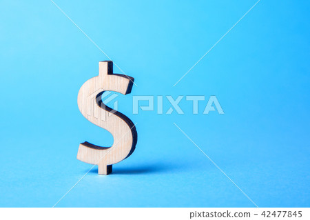 Dollar symbol made of wood on a blue 42477845