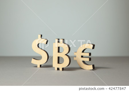 Currency symbols bitcoin dollar and euro 42477847