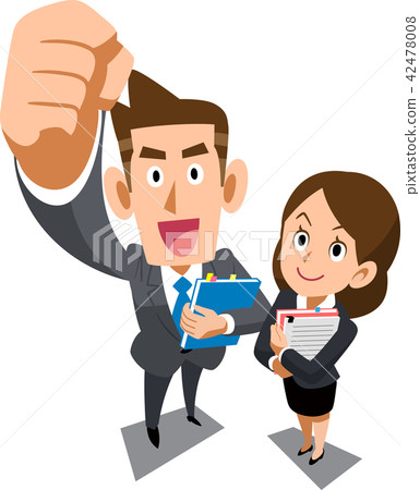 Male and female young businessperson of positive image _ Overhead view 42478008
