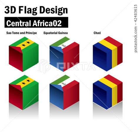 Three-dimensional national flag illustration | Sao tome · Principe · Equatorial Guinea · Chad | 3D flag 42483615