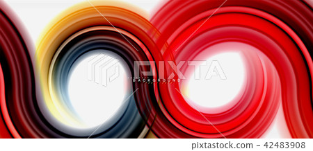Rainbow fluid color line abstract background - swirl and circles, twisted liquid colours design 42483908