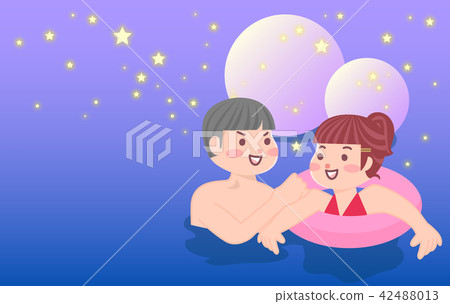 A couple enjoying a night swimming pool A couple enjoying a night swimming pool 42488013