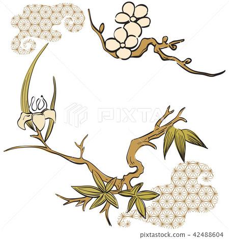 Japanese template vector. Hand drawn flower backgr - Stock Illustration ...