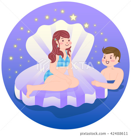 A couple enjoying a night swimming pool A couple enjoying a night swimming pool 42488611