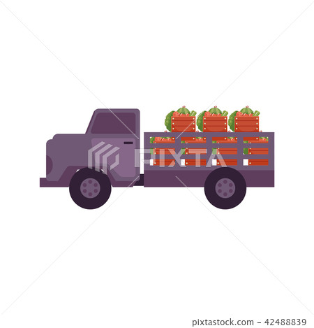Fresh ripe farm agricultural products delivery - wooden containers full of vegetables and fruits in Fresh ripe farm agricultural products delivery - wooden containers full of vegetables and fruits in 42488839