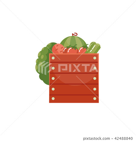 Fresh ripe vegetables and fruits in wooden box isolated on white background. Fresh ripe vegetables and fruits in wooden box isolated on white background. 42488840