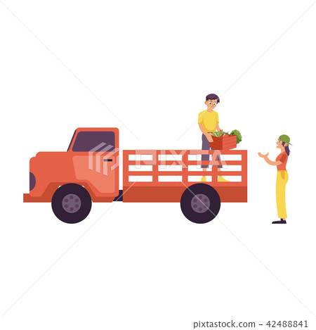 Delivery and shipment of fresh farm products isolated on white background. 42488841