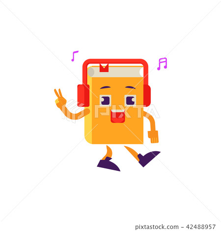 Vector cartoon book character dancing headphones 42488957