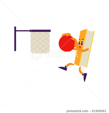 Vector cartoon book character basketball slam dunk Vector cartoon book character basketball slam dunk 42488981