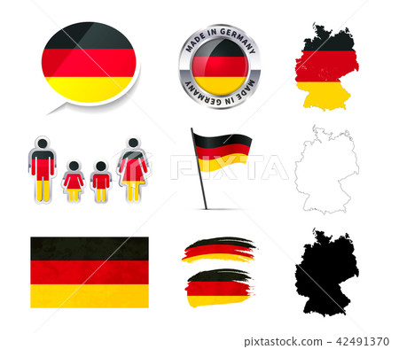 Large set of Germany infographics elements with flags, maps and badges on white 42491370