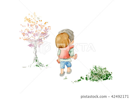 背著弟弟妹妹男孩女孩手繪水彩 背著弟弟妹妹男孩女孩手繪水彩 42492171