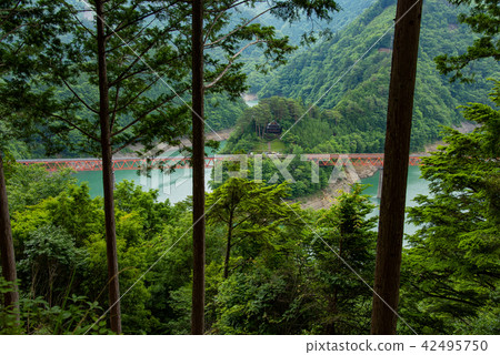 南阿爾卑斯山ap和線Oigawa Tetsudo Ikawa線Oku Oi湖頂站漂浮在Sukosako 南阿爾卑斯山ap和線Oigawa Tetsudo Ikawa線Oku Oi湖頂站漂浮在Sukosako 42495750
