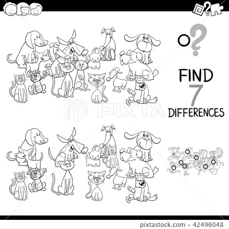 differences game with wild pets color book 42496048