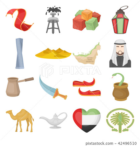 Country United Arab Emirates cartoon icons in set collection for design. Tourism and attraction Country United Arab Emirates cartoon icons in set collection for design. Tourism and attraction 42496510