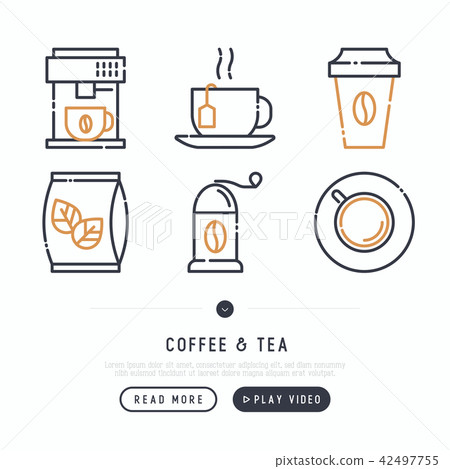 Coffee and tea cooking thin line icons set Coffee and tea cooking thin line icons set 42497755