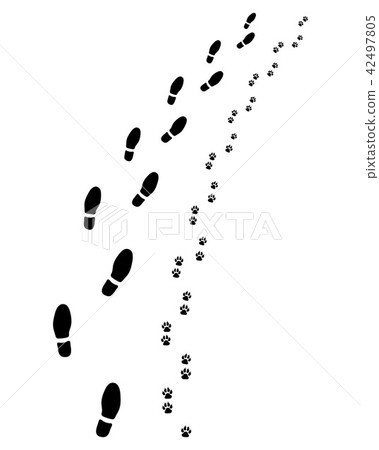 Footprints of man and dog Footprints of man and dog 42497805