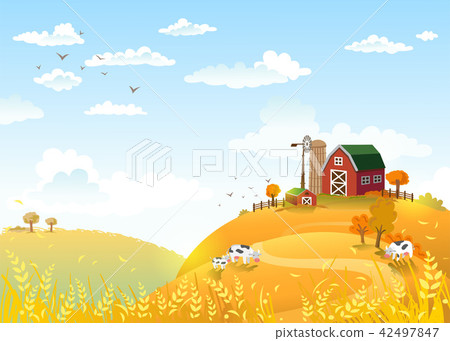 Autmn landscape with farm. 42497847