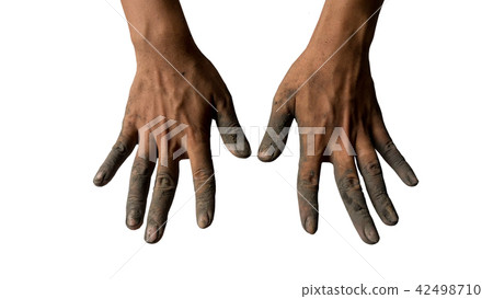 Hand dirty with mud on white isolate background Hand dirty with mud on white isolate background 42498710