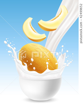 Milk splash with melon fruit Milk splash with melon fruit 42499652