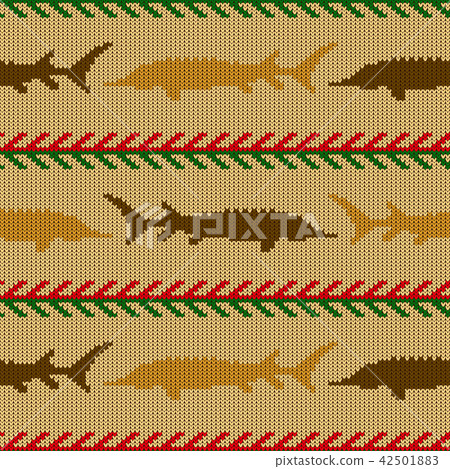 Knitted woolen seamless pattern with sturgeon Knitted woolen seamless pattern with sturgeon 42501883