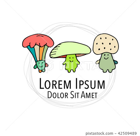 Smiling mushrooms, sketch for your design 42509489