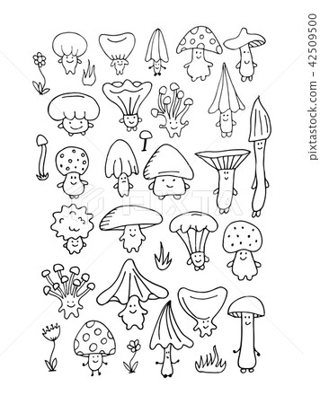 Smiling mushrooms, sketch for your design 42509500